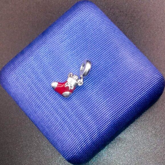 Pandora Festive Stocking Dangle Charm 925 Sterling Silver Red Enamel RETIRED - Picture 5 of 10